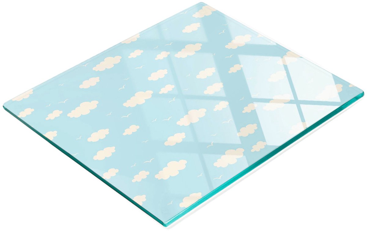 Multifunctioneel decoratief keukenbord van gehard glas met wolkenmotief, 60x52 cm