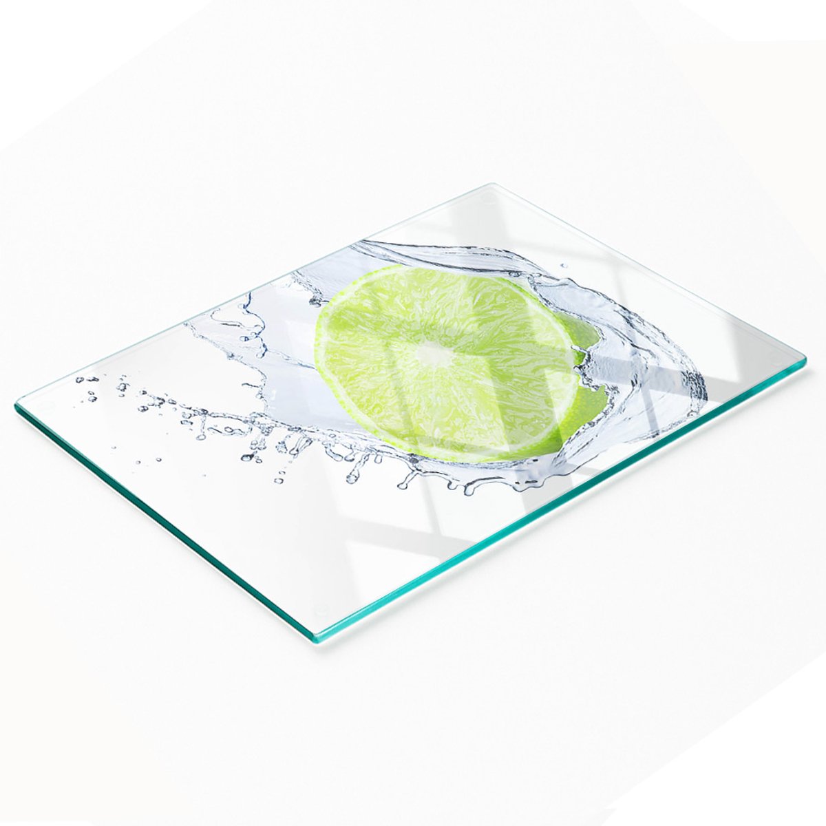 Keuken serveerplank van gehard glas met limoengroen design, 80x52 cm