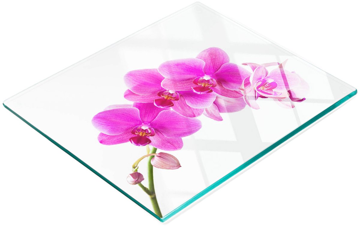 Decoratieve glazen snijplank voor in de keuken, roze orchidee, 60x52 cm
