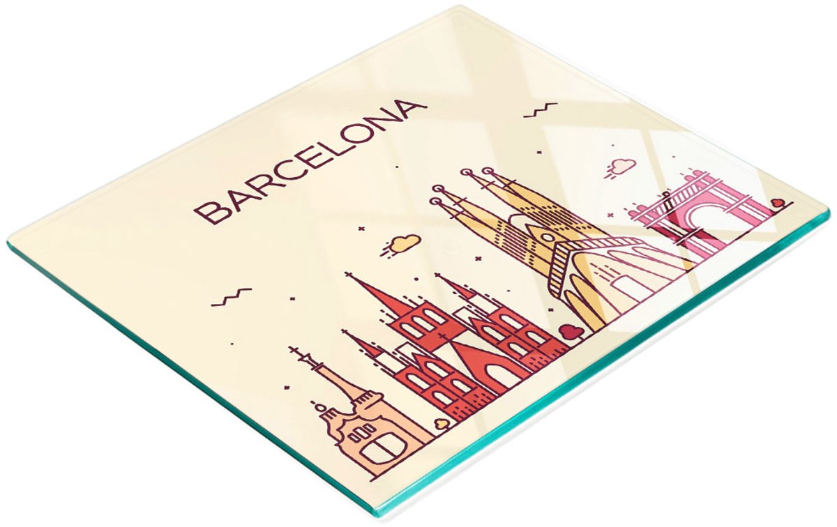 Multifunctionele decoratieve glazen keukenplank met Barcelona-opschrift 60x52 cm