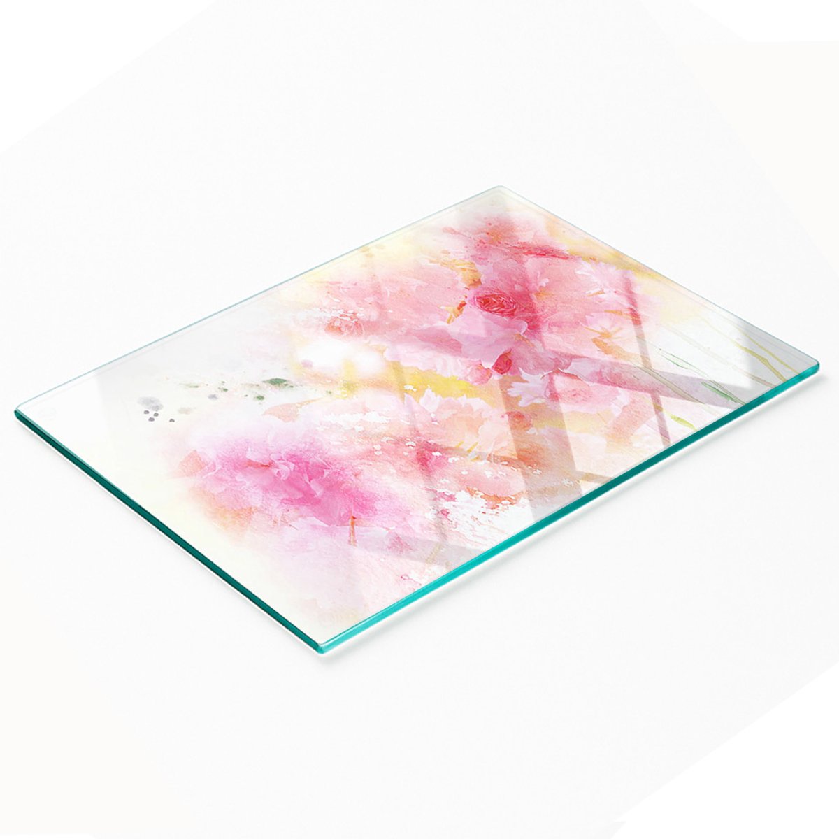 Decoratieve glazen snij- en serveerplank met bloemenmotief, 80x52 cm