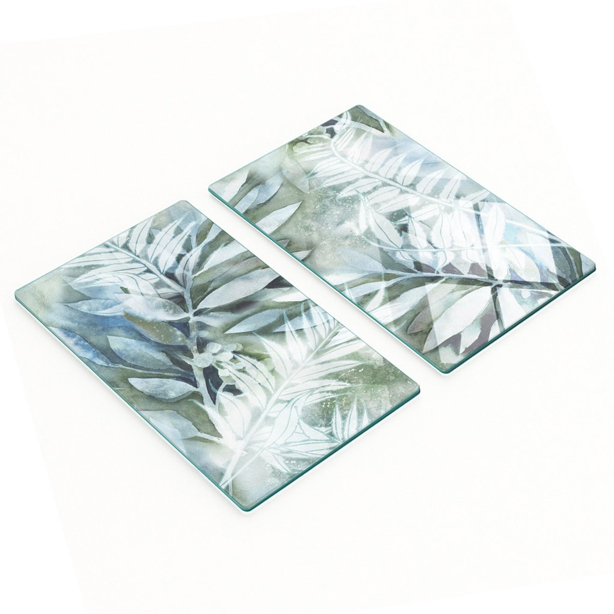 Decoratieve glazen snijplanken voor in de keuken met bladmotief, 2x30x52 cm