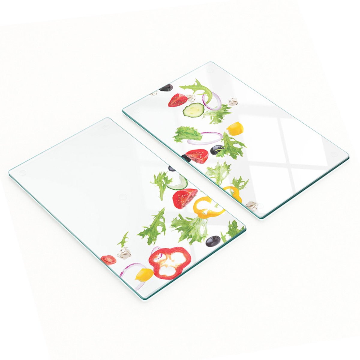 Glazen serveerplanken voor in de keuken met afbeeldingen van groentesalades, 2x30x52 cm