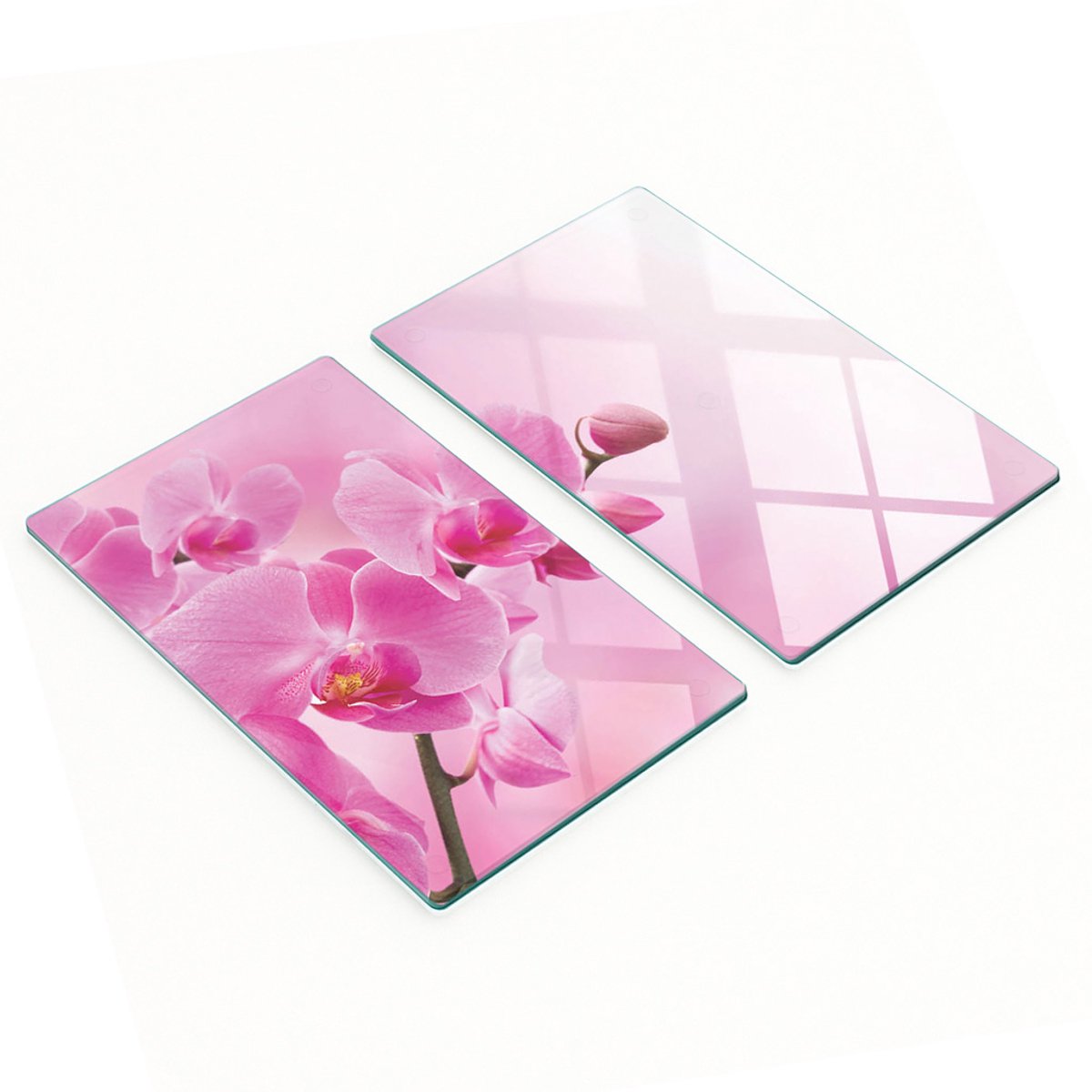 Glazen serveerplanken met roze orchideeënmotief, 2x30x52 cm