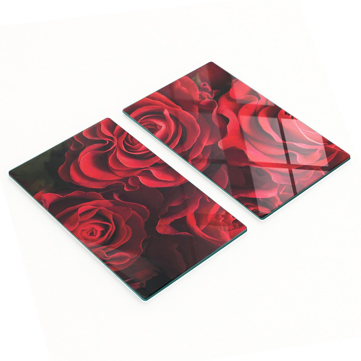 Multifunctionele decoratieve glazen keukenplanken met rode rozen, 2x30x52 cm