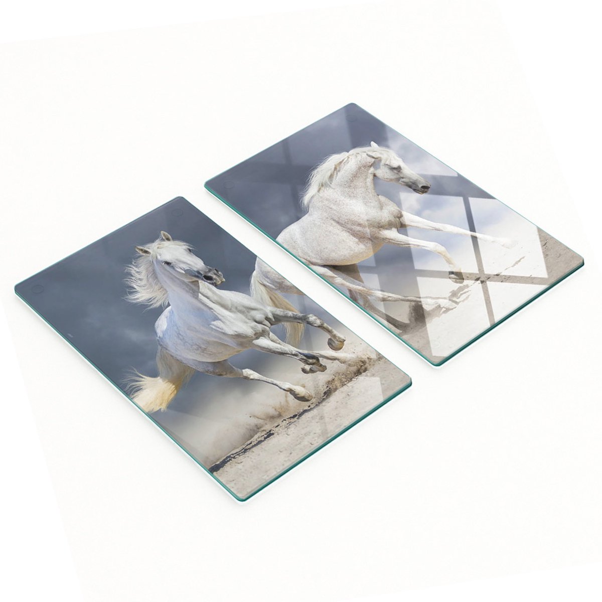 Decoratieve snijplanken van gehard glas met strandpaardenmotief, 2x30x52 cm