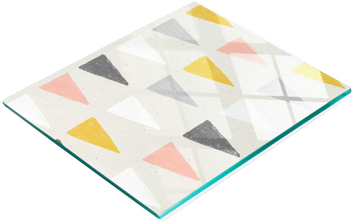 Decoratieve glazen keukensnijplank in driehoekvorm, vintage stijl, 60x52 cm
