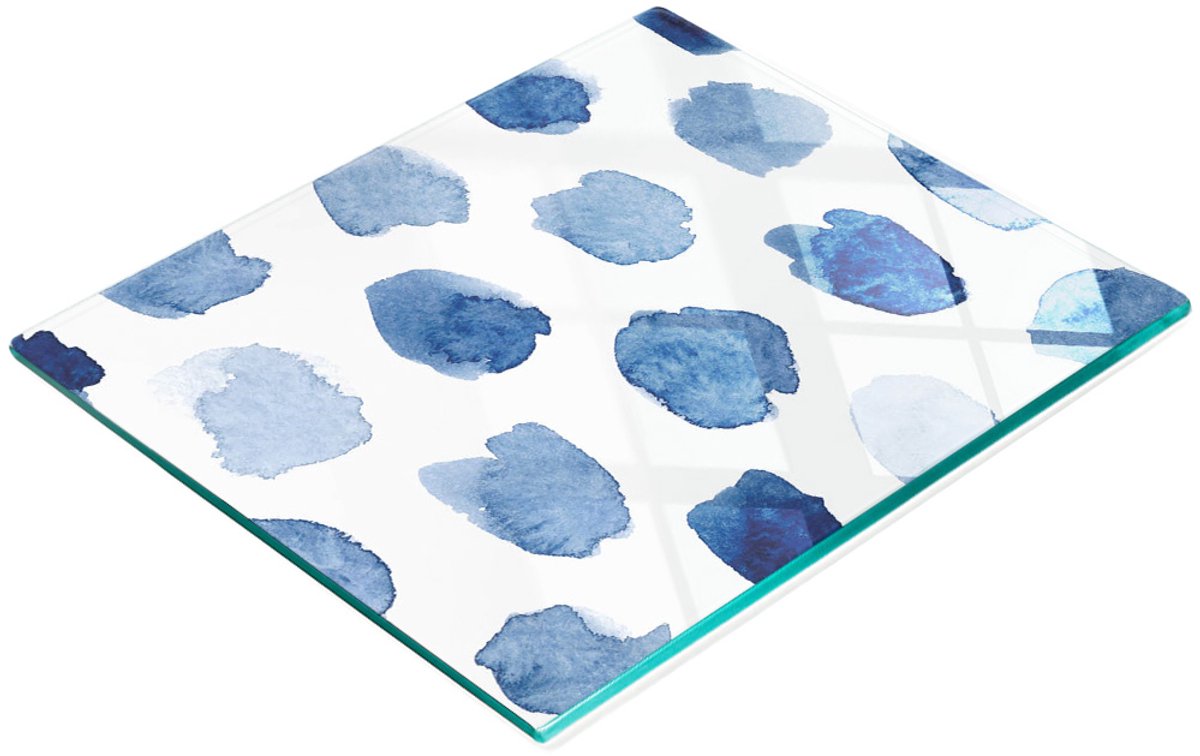 Keukenplank van gehard glas met decoratieve indigokleurige stippen, 60x52 cm