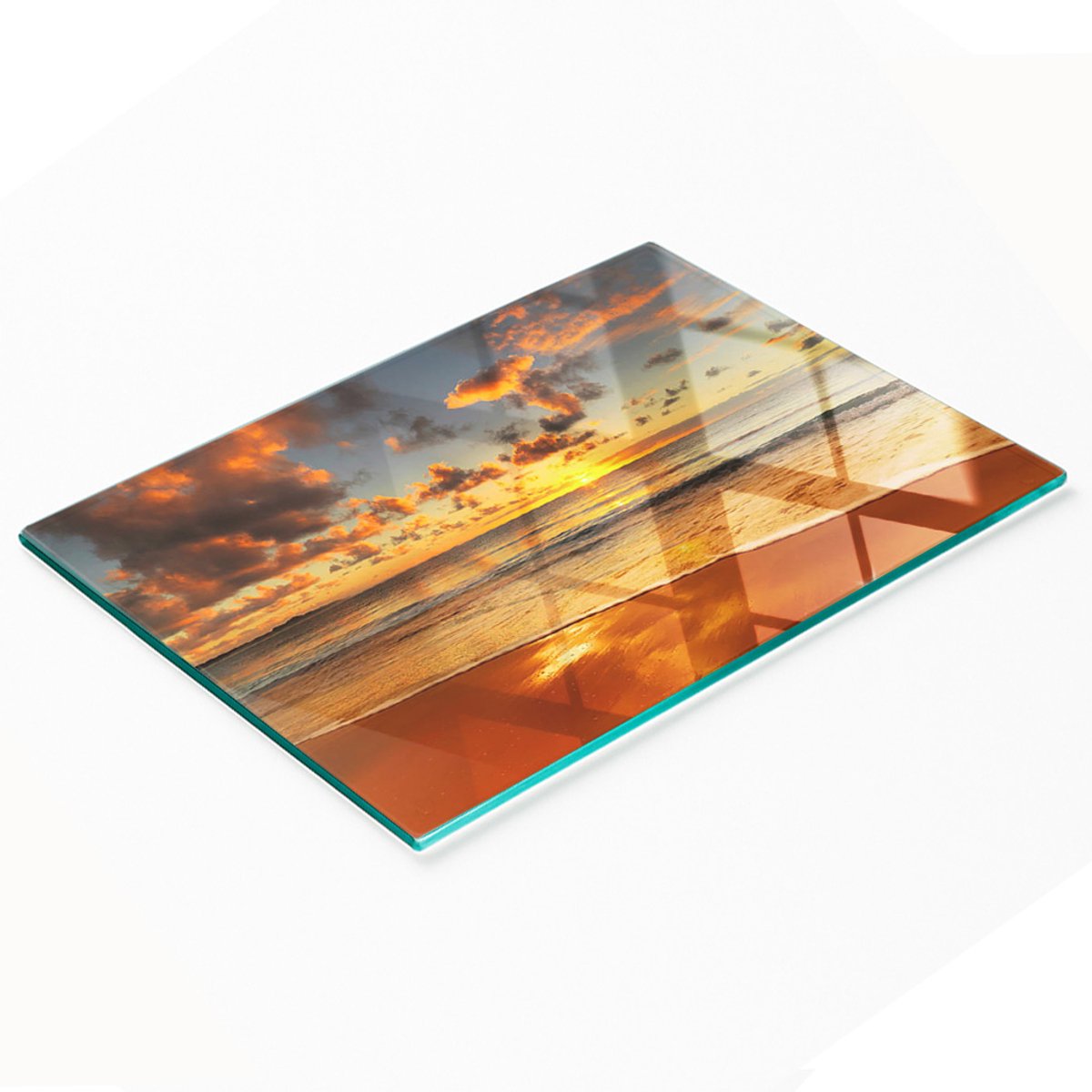Gehard multifunctioneel decoratief glazen bord met strandzonmotief, 80x52 cm