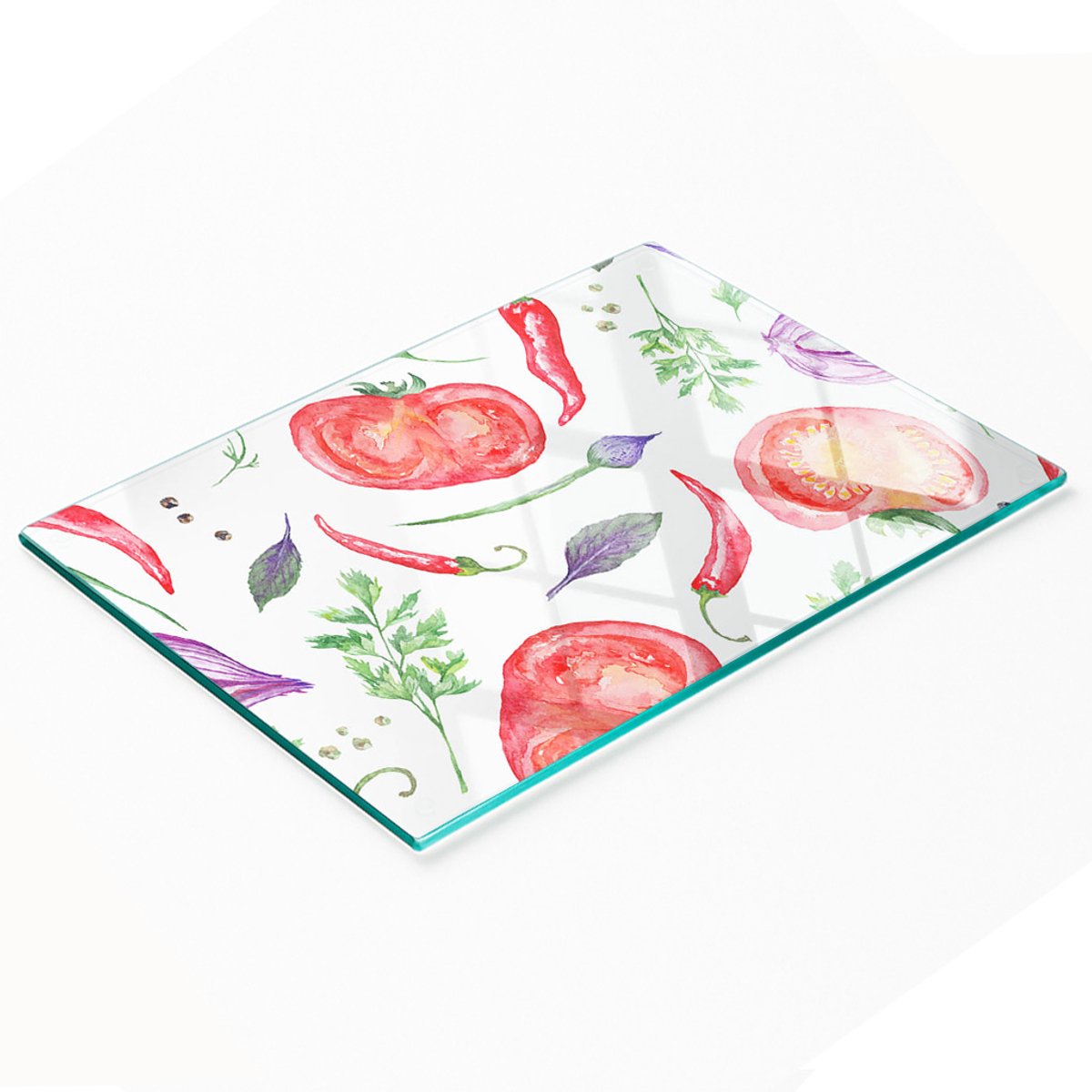 Keukenplank van gehard glas met afbeelding van tomaten en kruiden, 80x52 cm