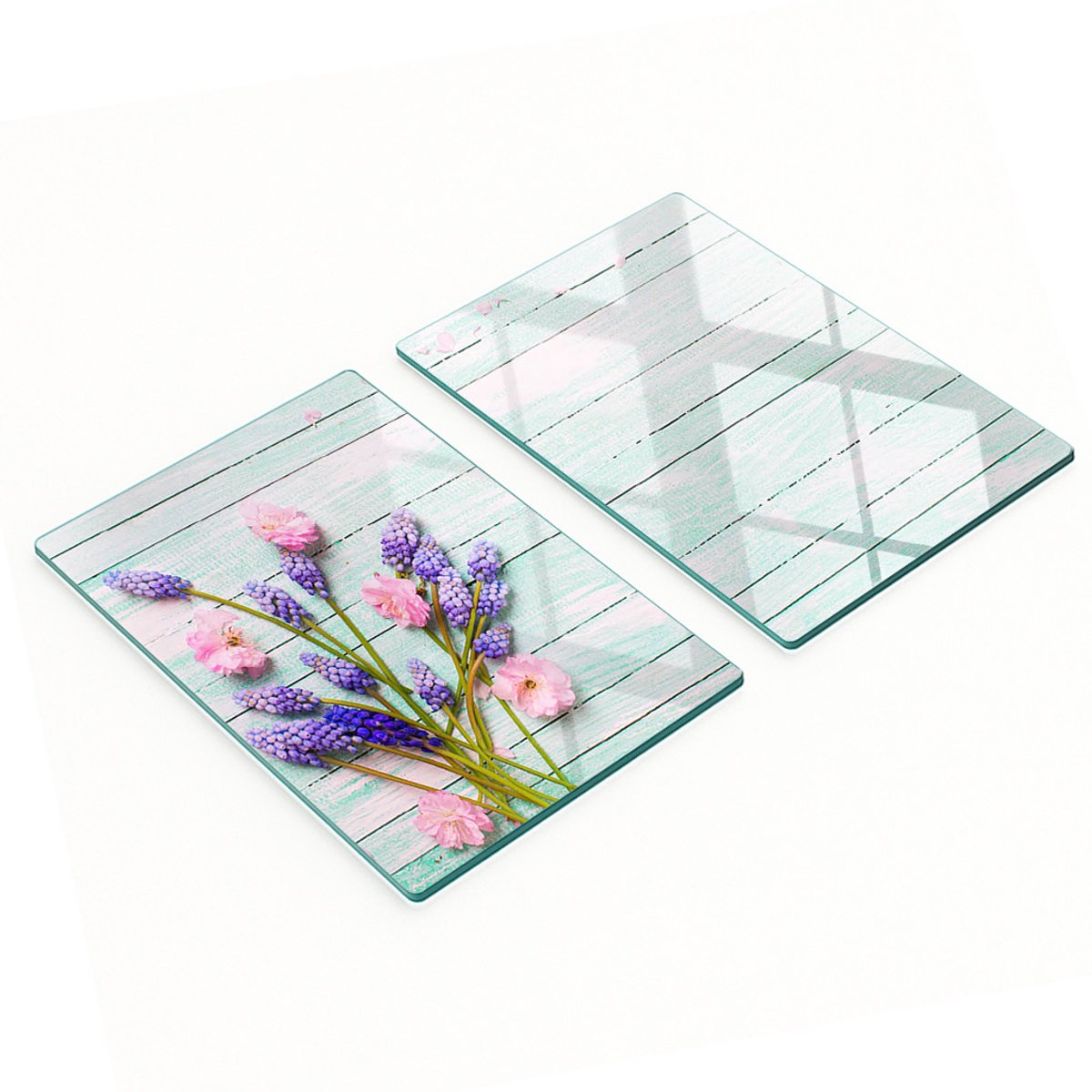 Set van twee glazen snijplanken met lavendelprint, 2x40x52 cm