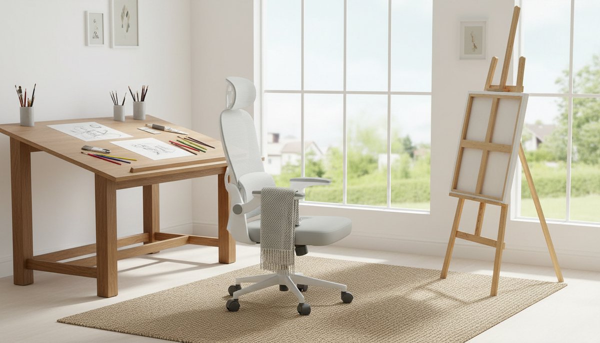 Ergonomische Bureaustoel Casa Velluto Everest – Mesh Kantoorstoel met Hoge Rug, 3D Armleuningen, Verstelbare Lendensteun, Draaibaar, Wit Frame & Lichtgrijs Gaas, Thuiswerk en Kantoor