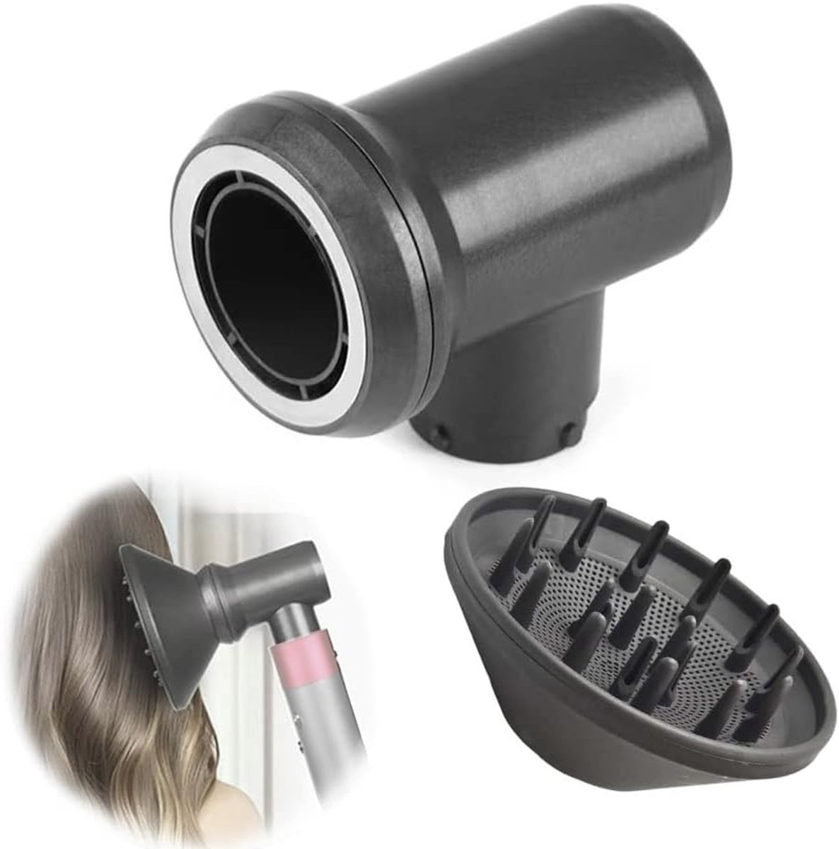 Diffuser en adapter geschikt voor Dyson Airwrap, diffuseraccessoire compatibel met Airwrap Styler, kan worden omgezet in een föhn.-Belle's product