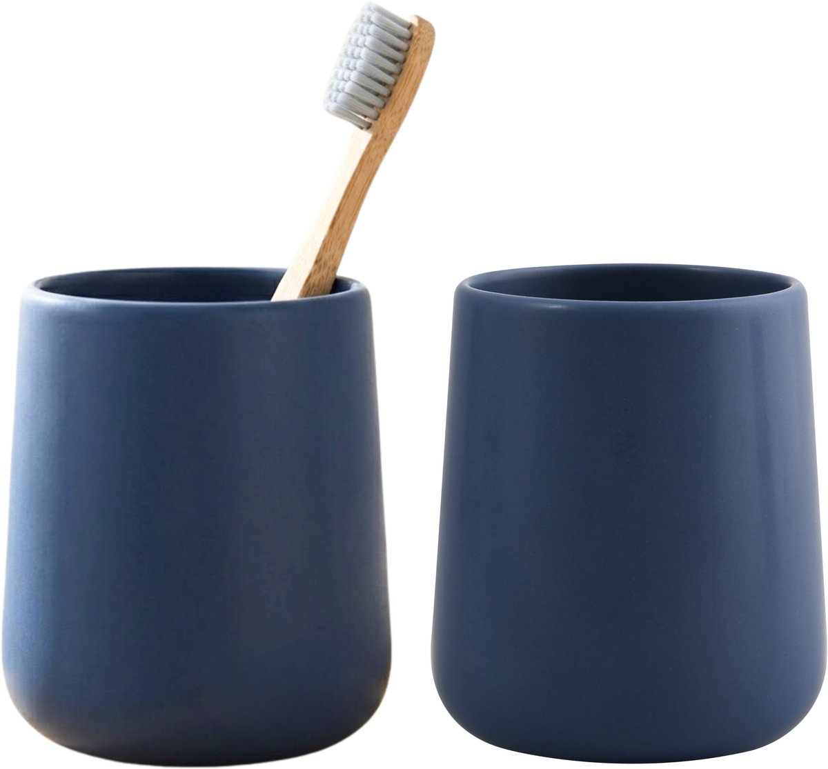 Bathroom Solutions Badkamer beker / tandenborstelhouder Earth Serie - 2x - Keramiek - donkerblauw - 8 x 10 cm