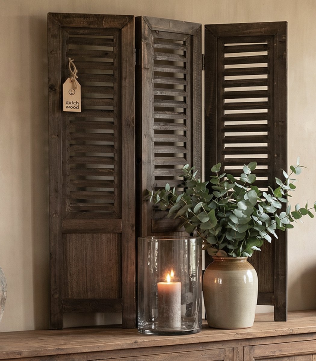 Raamscherm - Raamshutter - 3 Luik - Hout - 70cm - Bruin