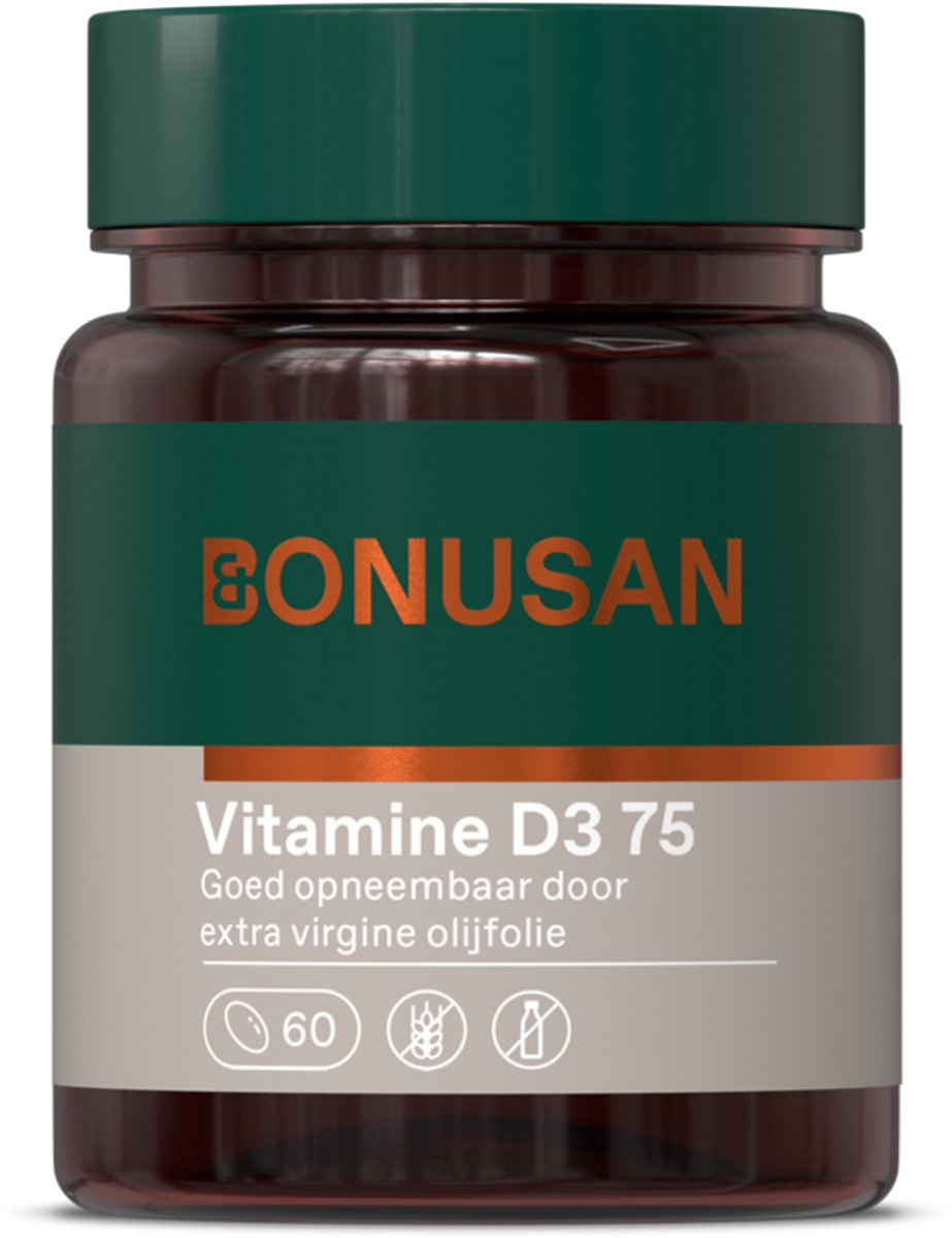 BONUSAN Vitamine D3 75 – 60 Softgels – 75 mcg vitamine D3 – In extra vierge olijfolie