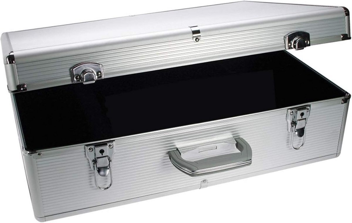 Opbergsysteem Aluminium Koffer - Media Opslag Box - CD DVD Bescherming - Afsluitbaar Stevig Slot - 54x19x42 cm - Zilver