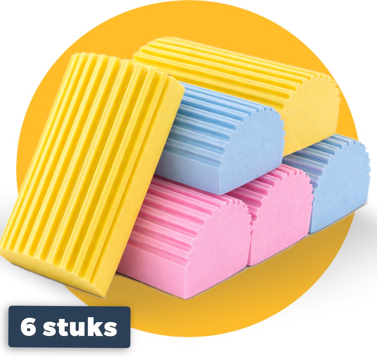 Pasper Damp Duster Spons - 6 stuks - 12x 6 x 4 cm geel - Schoonmaaksponzen