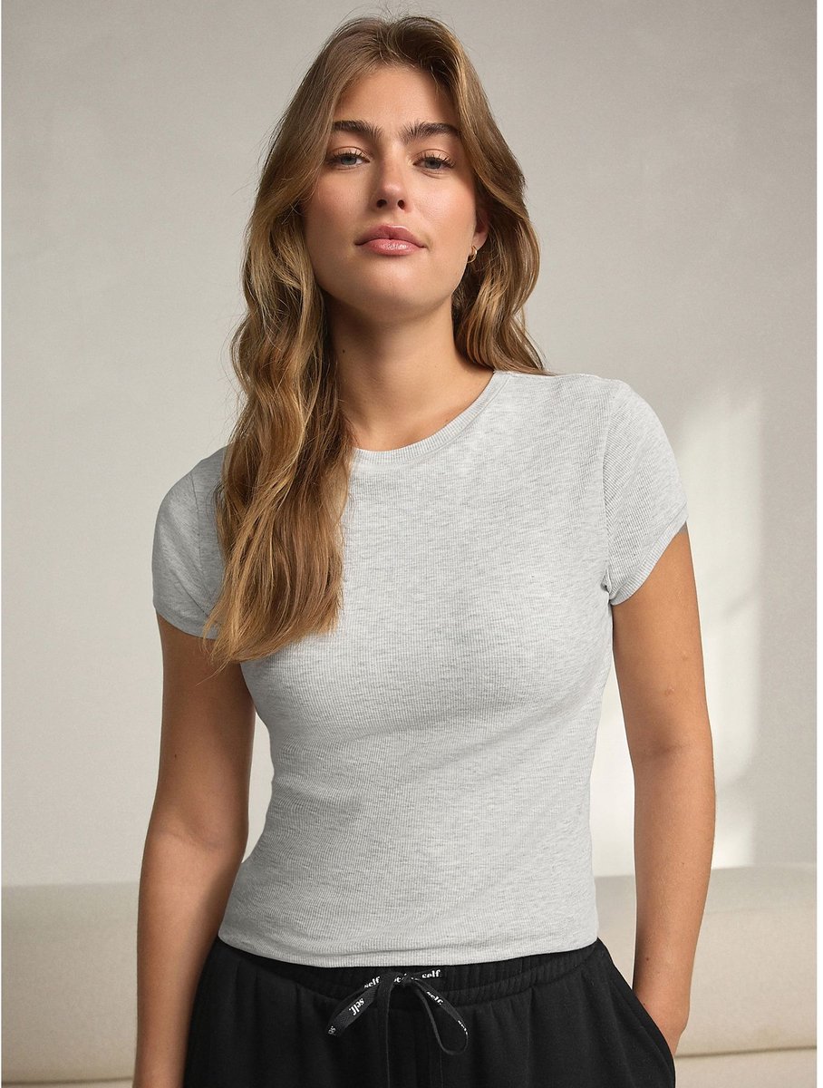 Next - Dames - Geribbeld T-shirt met verborgen ondersteuning - Grijs