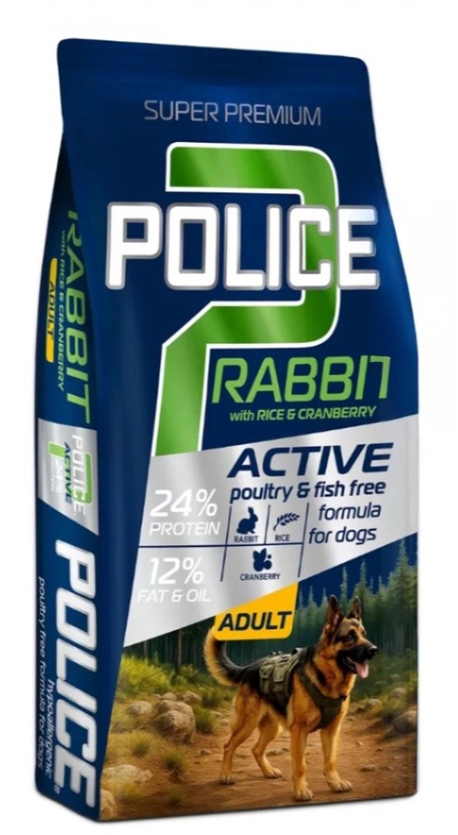 panzi pet Fit Active Burstin' out Panzi Police - Hypoallergeneen Hondenvoer – Hondenbrokken – Kipvrij – Konijn, veenbes & Rijst – Adult - 15kg