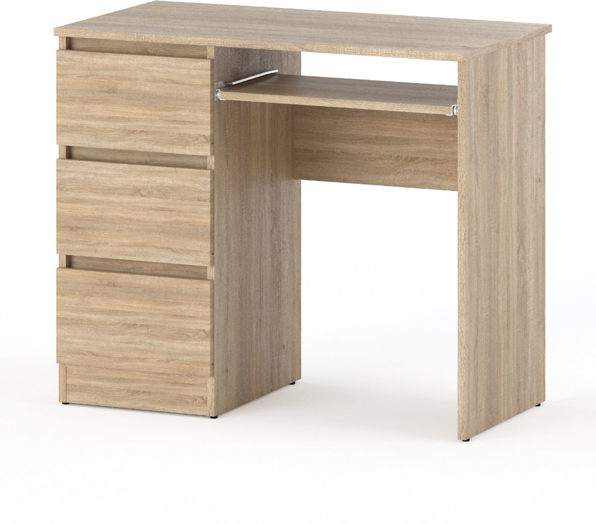 Sonoma eikenhouten computerbureau 90 cm met 3 lades, gamingmeubel, schoolmeubel