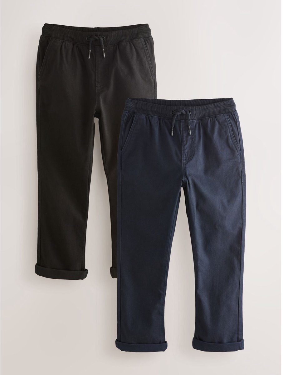 Next - Jongens - Set van 2 pull-on broeken met geribbelde taille - Zwart