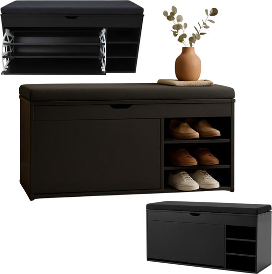 Schoenenkast met zitplaats en uittrekbare planken GRADIA, 100 x 34 x 50 cm