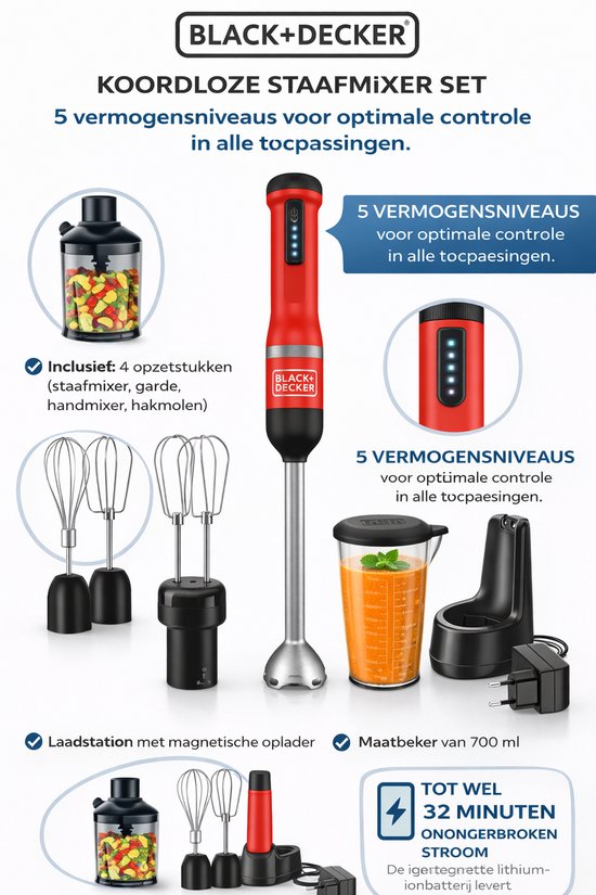 Black & Decker BCKM1014KR-QW 0,7 l Staafmixer Rood, Roestvrijstaal van Merkloos — afbeelding 2