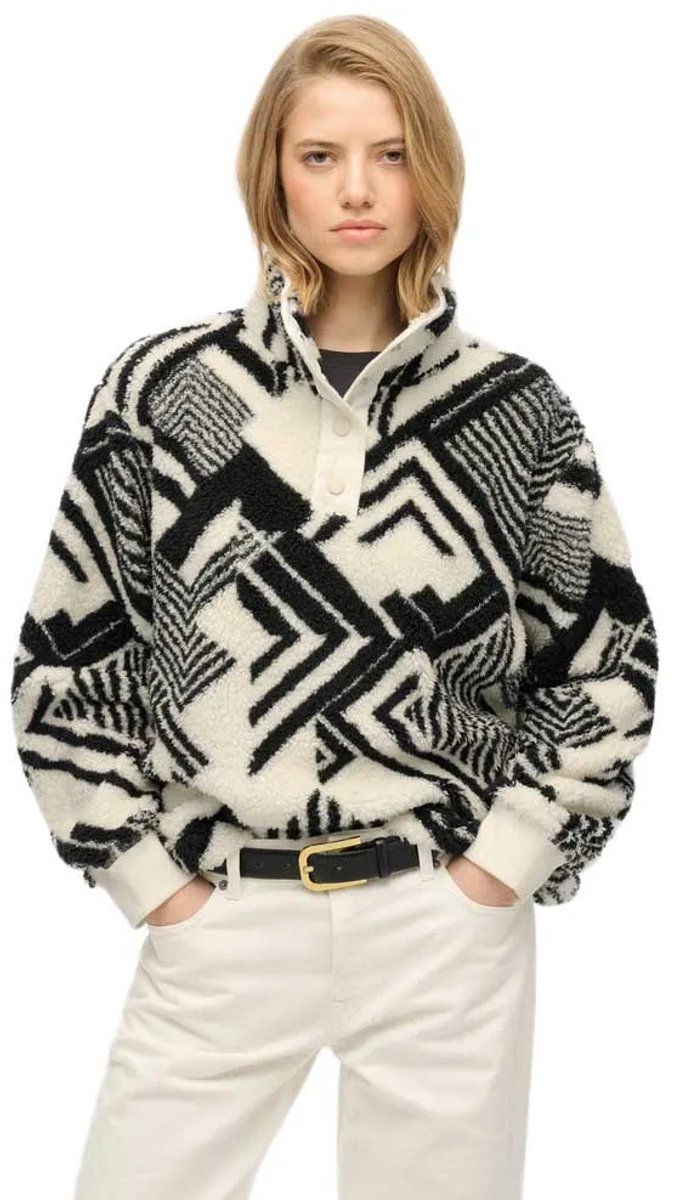 Superdry Super Soft Printed Half Rits Trui L Vrouw Wit