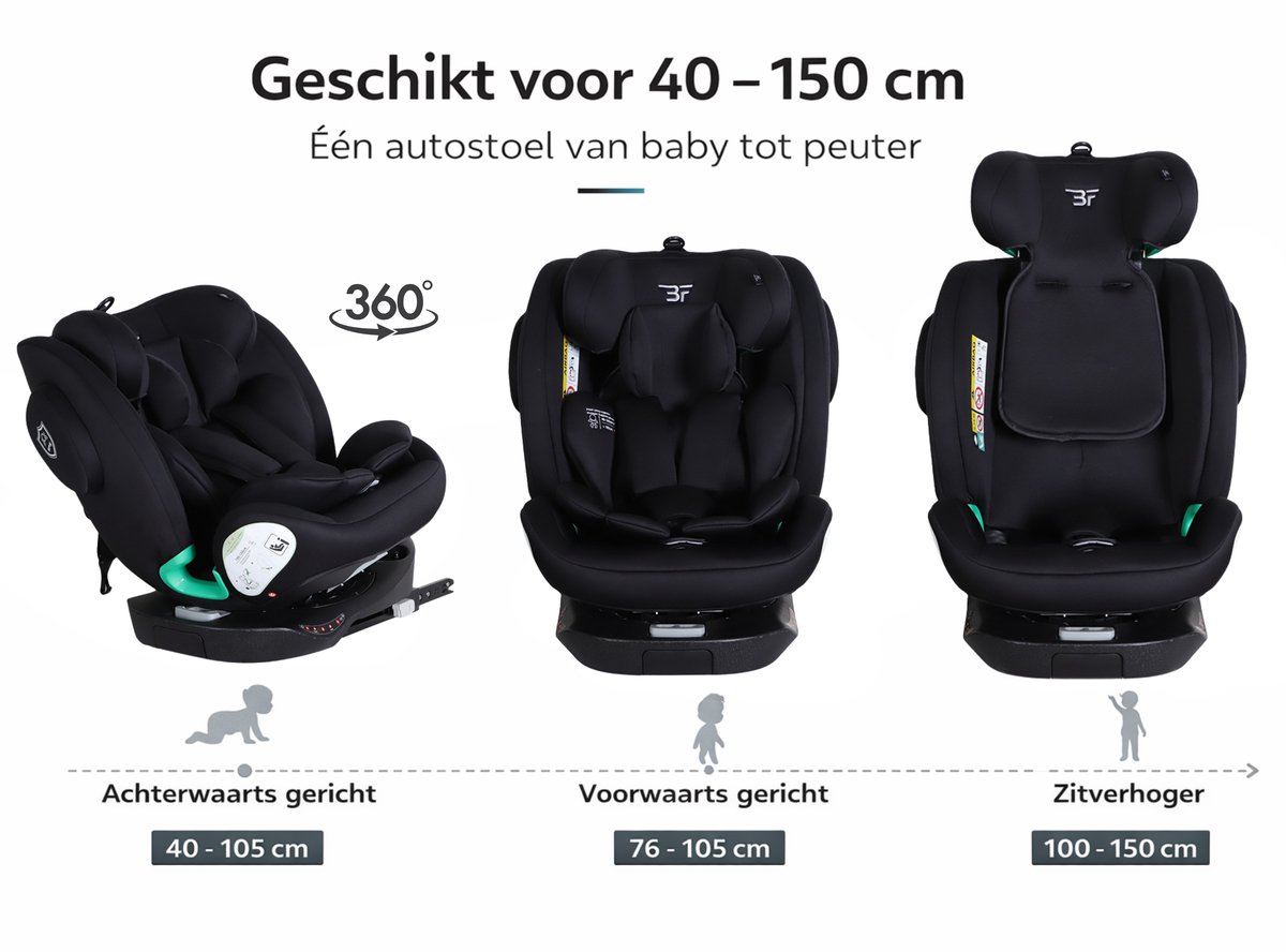 Bebies First Autostoel Executive i-Size Met Isofix 360° Draaibaar Groep 0/1/2/3 (0-36 kg) Vanaf 40 tot 150 cm