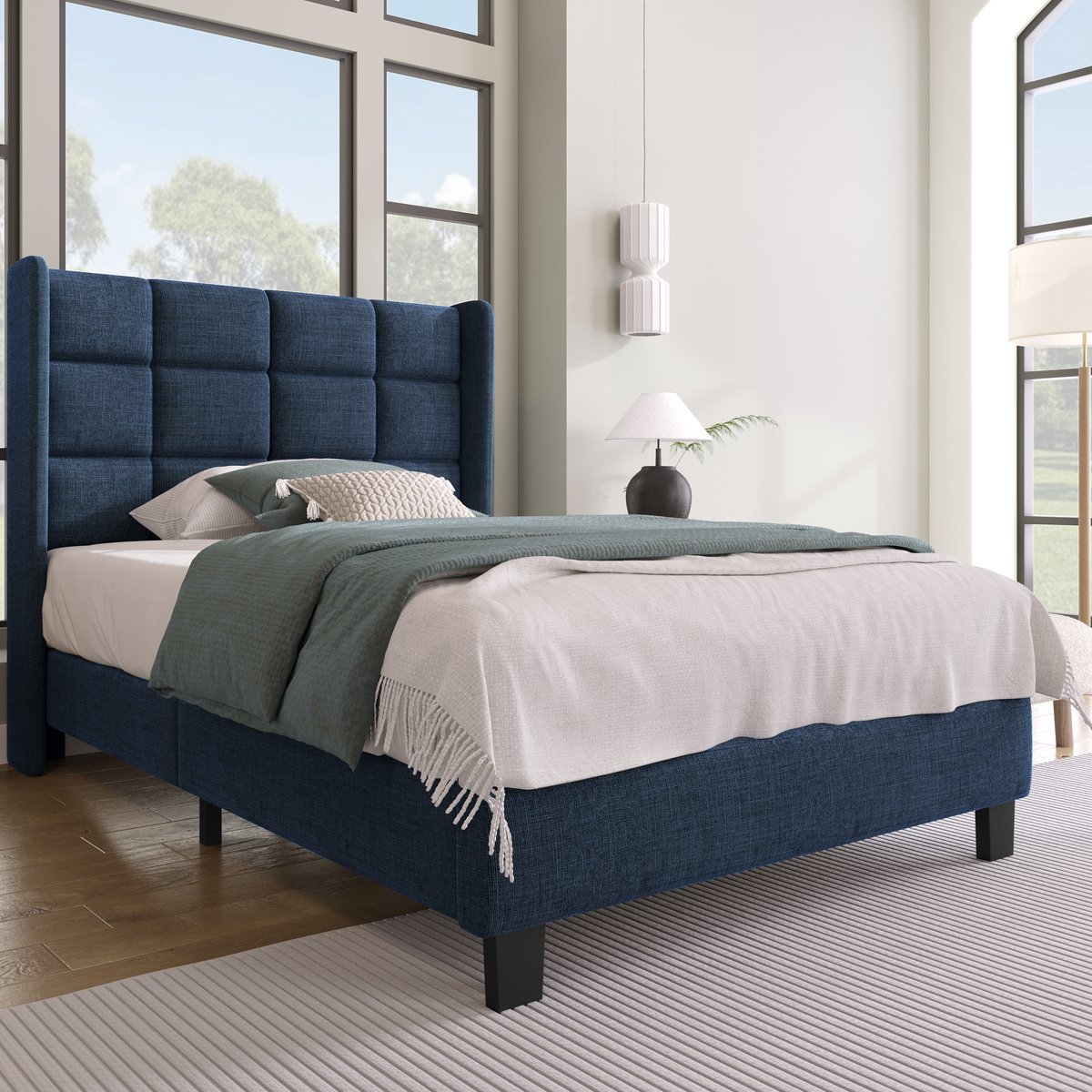 REDOM Gestoffeerd Bed 140x200 cm – Beige Linnen – Hydraulische Opbergruimte – Zonder Hoofdbord – Minimalistisch – Lattenbodem Inbegrepen – 226 kg