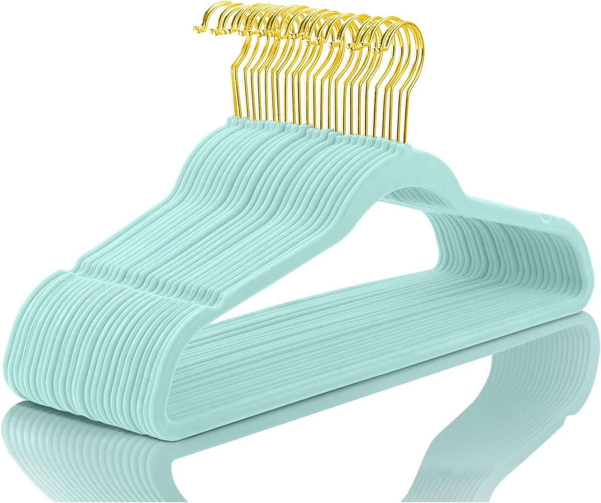 Set van 30 Antislip Fluweel Kleerhangers Mintgroen met Gouden Haken - Ruimtebesparend