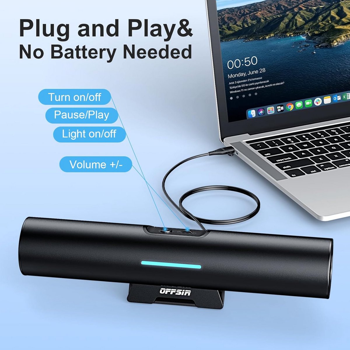 Universele USB/Type-C Soundbar met Draadloze Verbinding - afbeelding 2