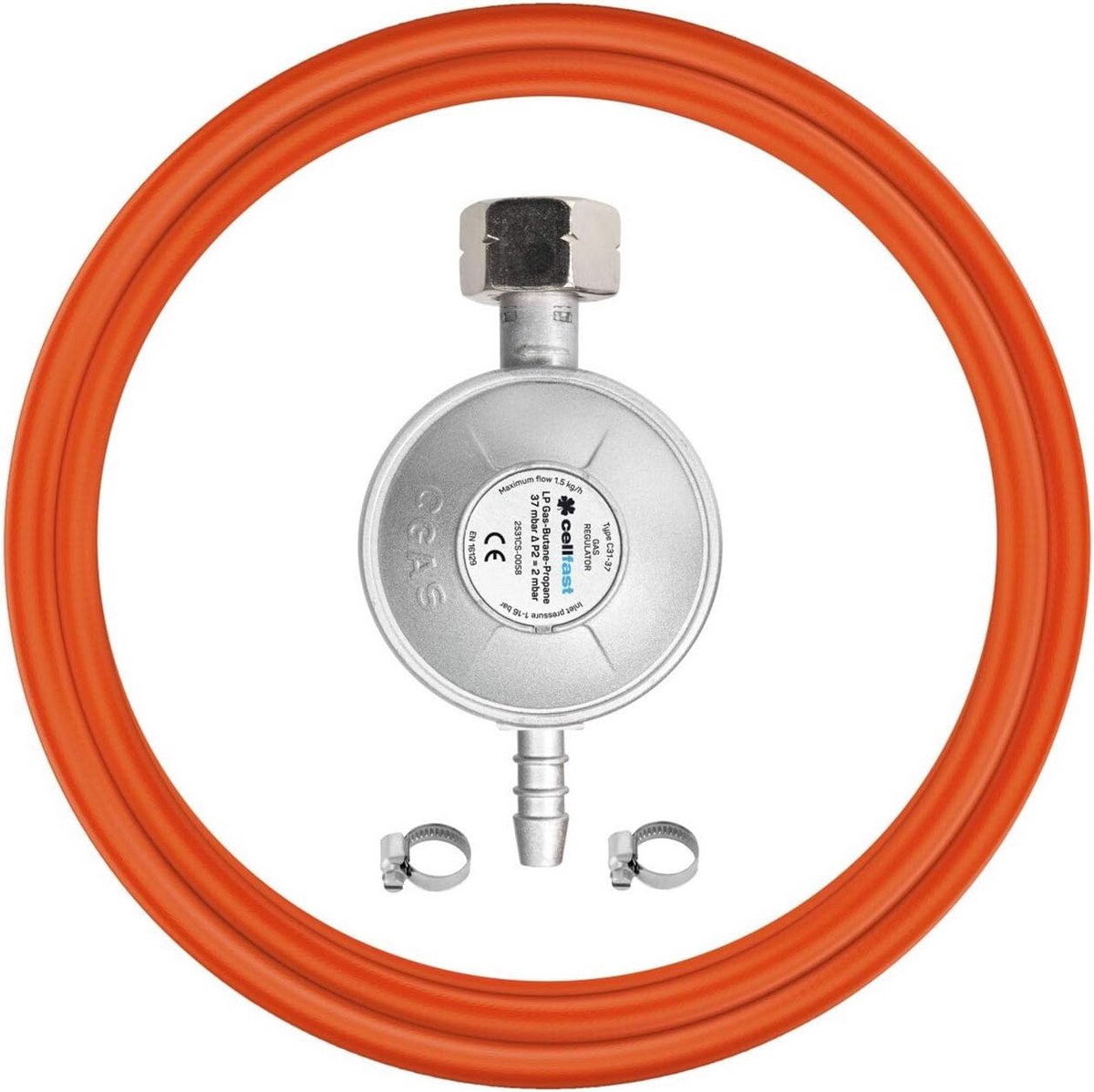 Gasslang set met drukregelaar voor Propane-Butaan aansluiting 1.5 meter