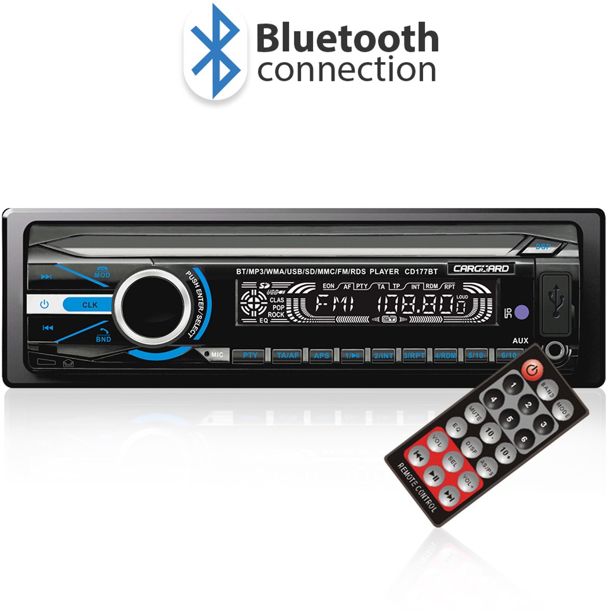 1 DIN MP3 Autoradio met Bluetooth, FM Tuner, USB/SD/MMC Lezer & Afneembaar Frontpaneel [39702]