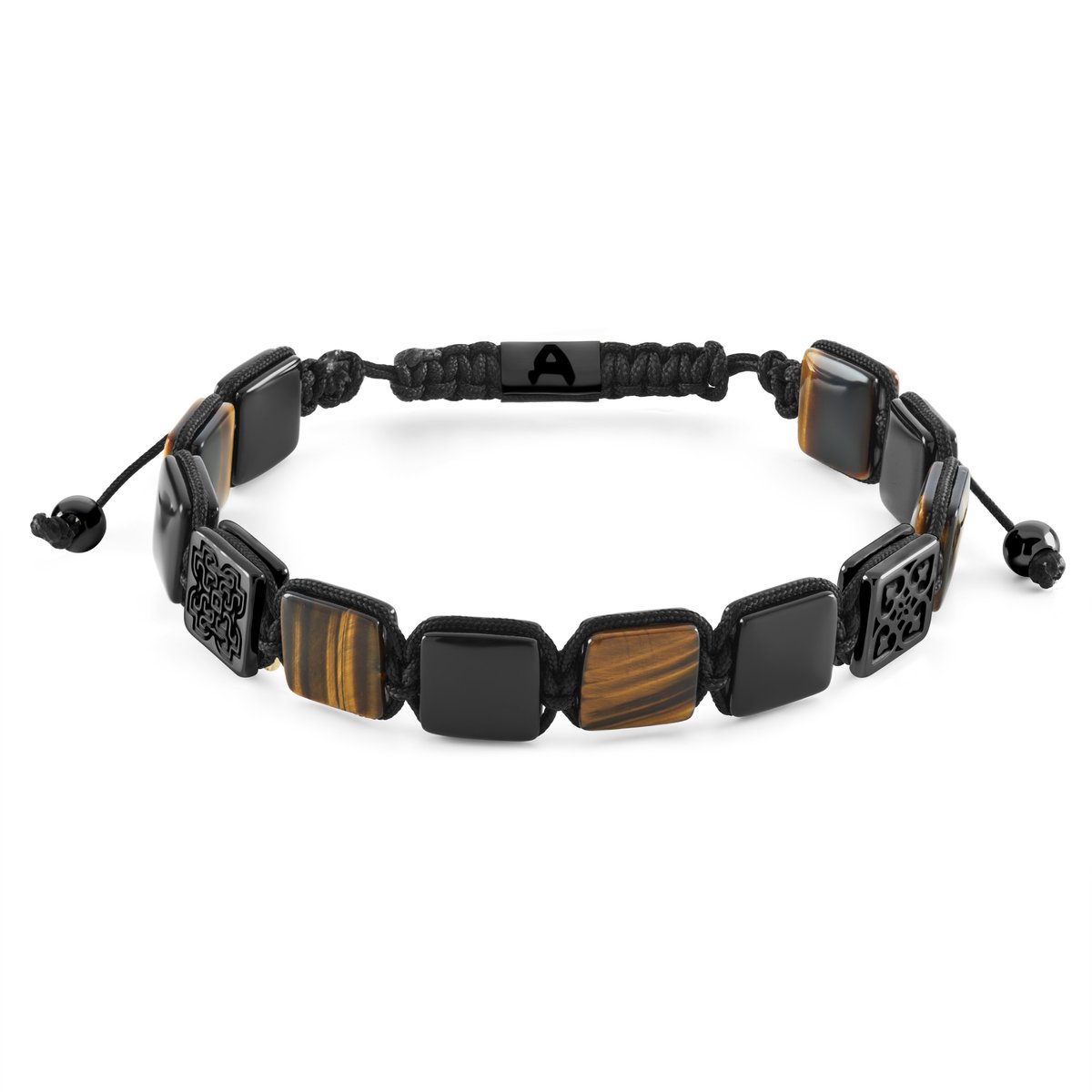 Elysian | Armband met Platte Zwarte Onyx en Tijgeroog Kralen