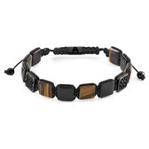 Elysian | Armband met Platte Zwarte Onyx en Tijgeroog Kralen