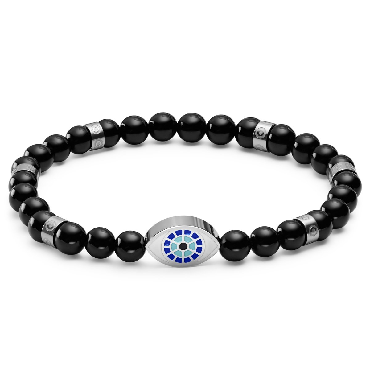 Evil Eye | Zilverkleurige Onyx Kralenarmband