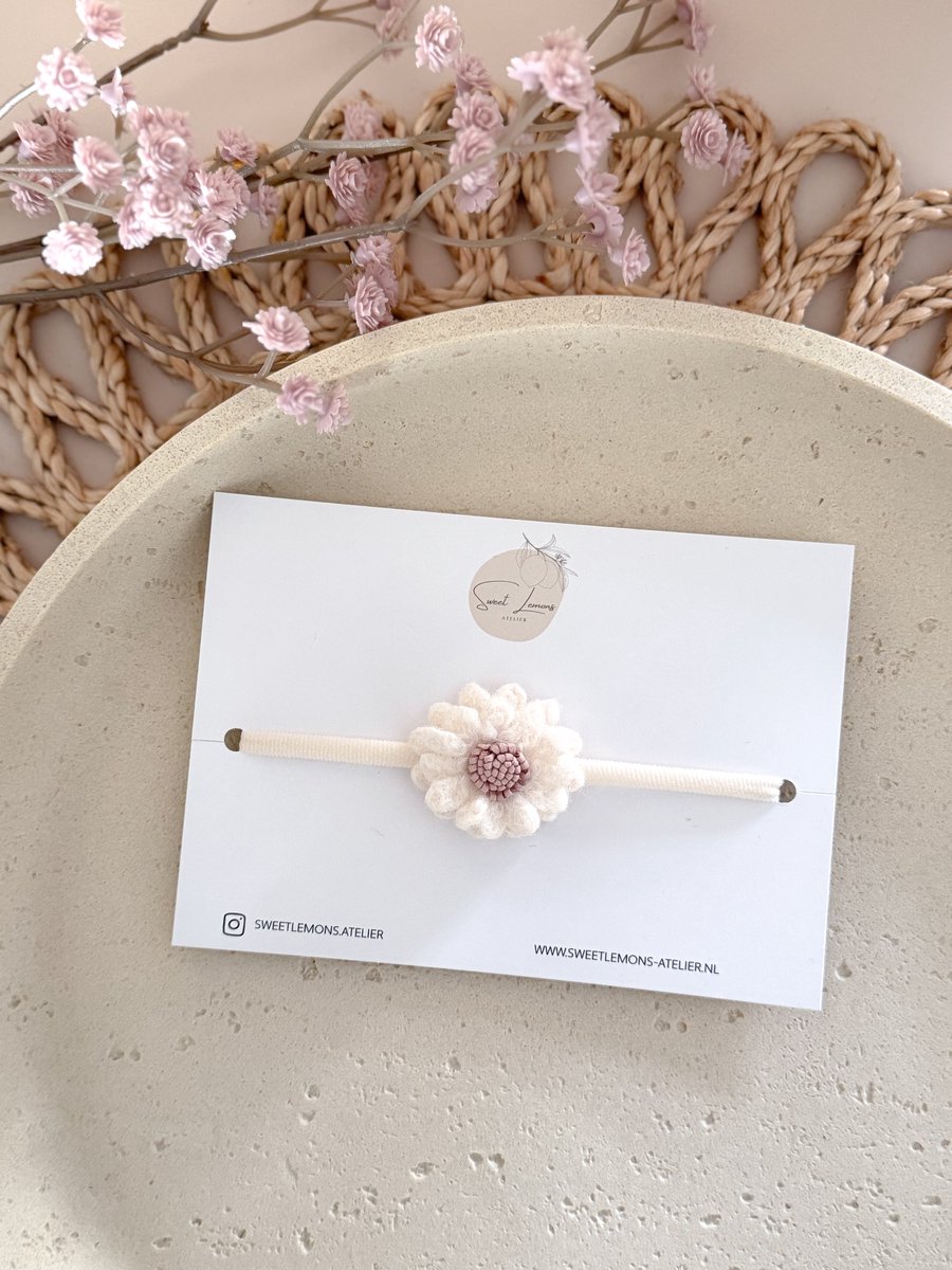 Haarband Wool Flower - Lila - Elastische Haarband - Haarbandje voor Baby & Newborn - Haarbanden voor Kinderen - Kraamcadeau - Bloemen