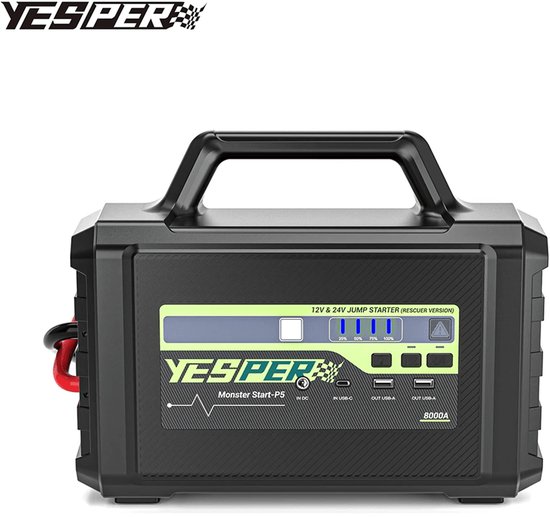 Yesper Monster Start P5 Jumpstarter 24V/12V - 352000mAh - 8000A - Jumpstarter & Draagbare LiFePO4 Power Station 1133Wh - Voor Auto Vrachtwagen Truck en Machines - Noodpakket