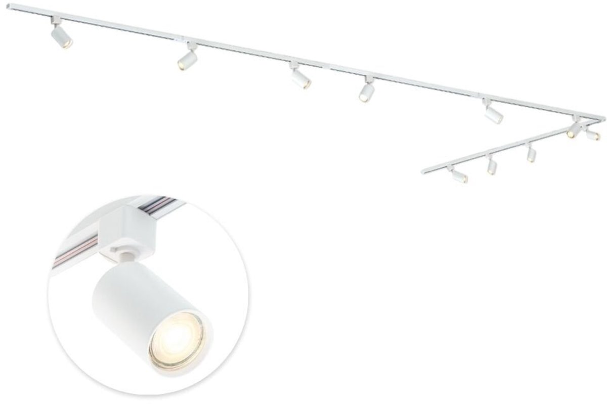 Qub Focus Railverlichting - Wit - 400 cm - L-Vorm - 6x GU10 Spots - Dimbaar - Complete Set