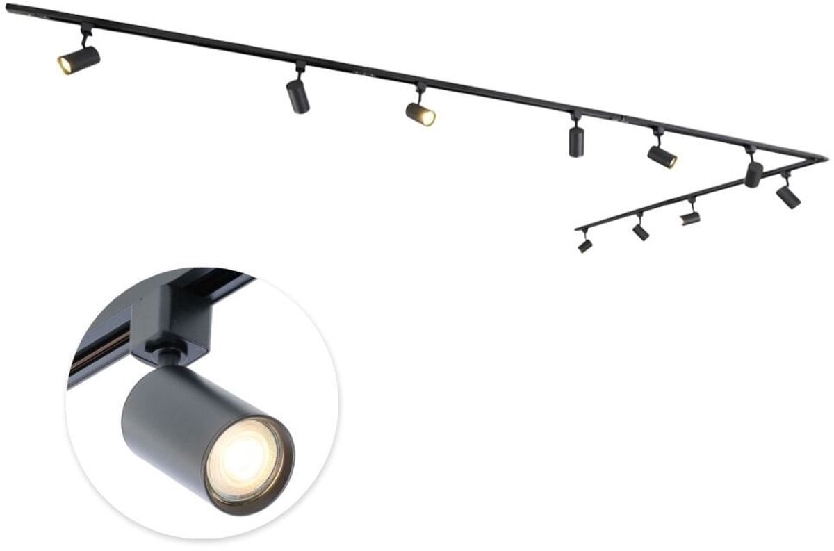 Qub Focus Railverlichting - Zwart - 500 cm - L-Vorm - 10x GU10 Spots - Dimbaar - Complete Set