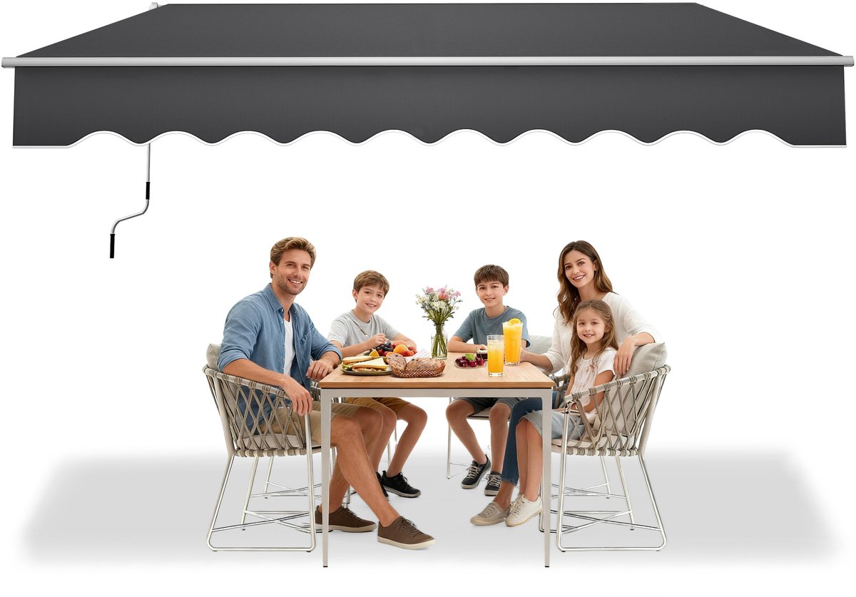 Gelenkarmmarkise 300x250cm Breed Aluminium Luifel Balkon Zonwering Balkonluifel Vouwbare Klemarmluifel Met Handkraan Zonluifel Waterdicht Donkergrijs Luifelstof NAIZY