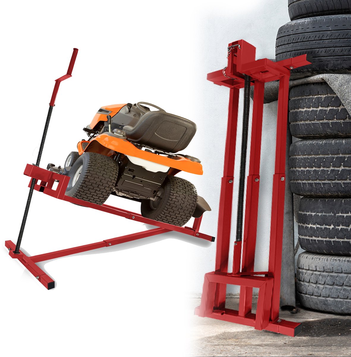 Aufun Hefinrichting voor gazonmaaiers - Telescopisch - 400 kg - Kantelbaar tot 45° - Rood