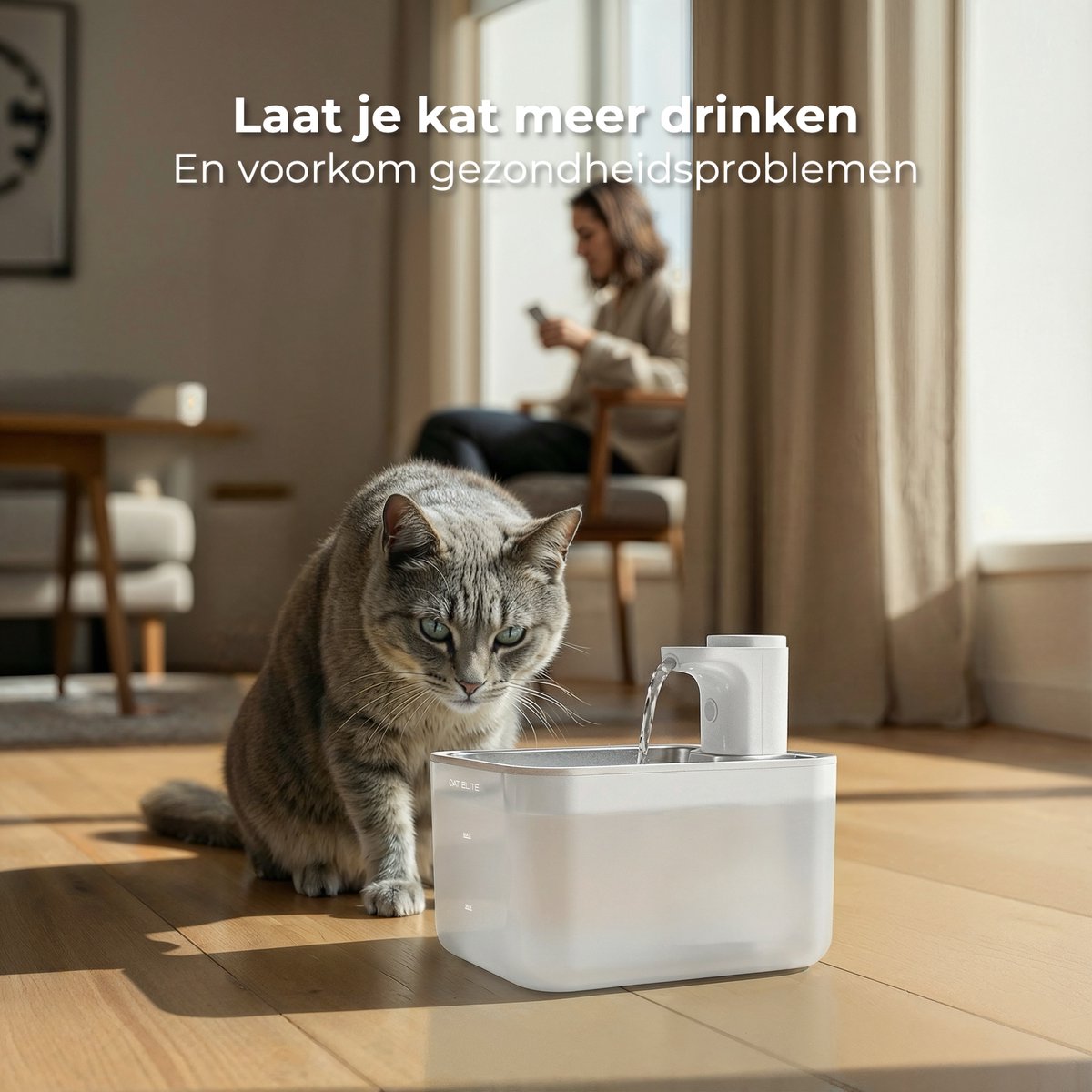 CatElite® - Draadloze Drinkfontein Kat RVS | Wave - Waterdispenser met Sensor & Accu - Incl. 2 Filters - 2.5L Waterfontein Kat - Kattenfontein - Fluisterstil - Wit - Upgraded Version thumbnail 6