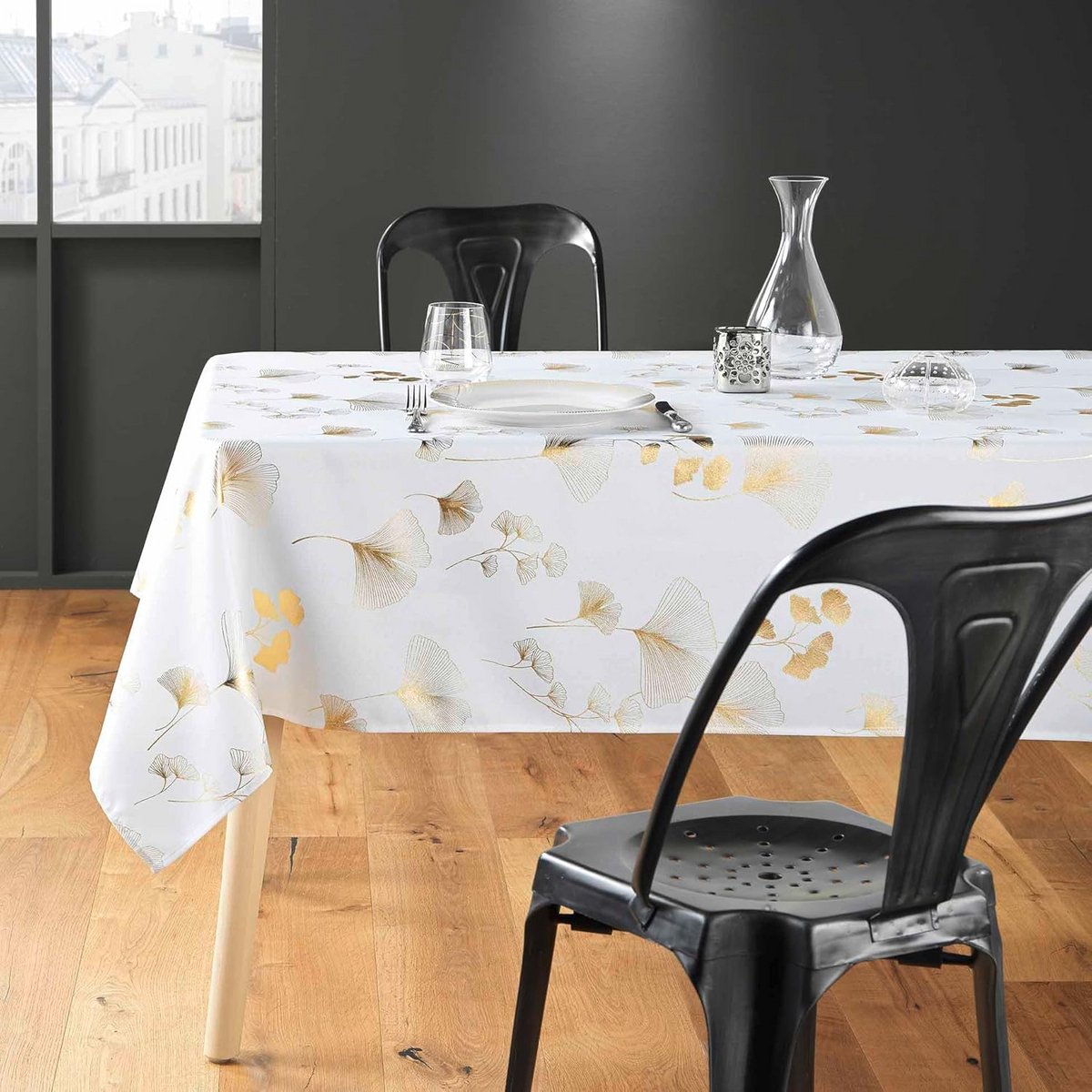 Rechthoekig Tafelkleed Wit/Goud Bedrukt 150 x 240 cm