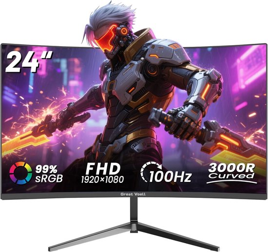 Gebogen Gaming Monitor 24 inch FHD 100Hz voor vloeiende beelden | bol