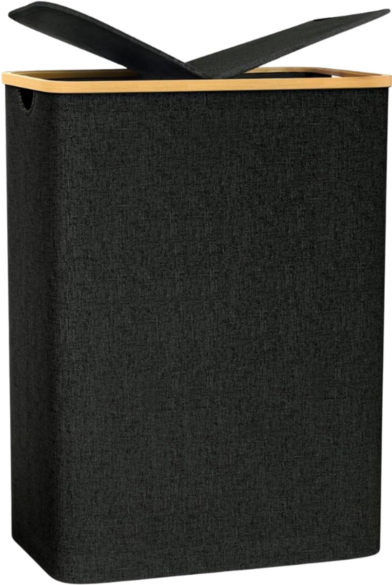 Imperatoris - Wasmand met deksel - 140L - Zwart - 2 compartimenten - Wasmand - Wasmandrek - Waszak - Wasmandmand