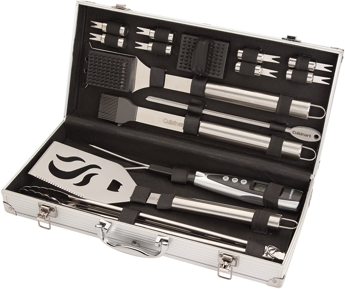 Cuisinart BBQ Accessoires - Set van 20 stuks - Barbecue Gereedschap van Roestvrij staal - Met o.a. Spatel, Grilltang en digitale temperatuurvork
