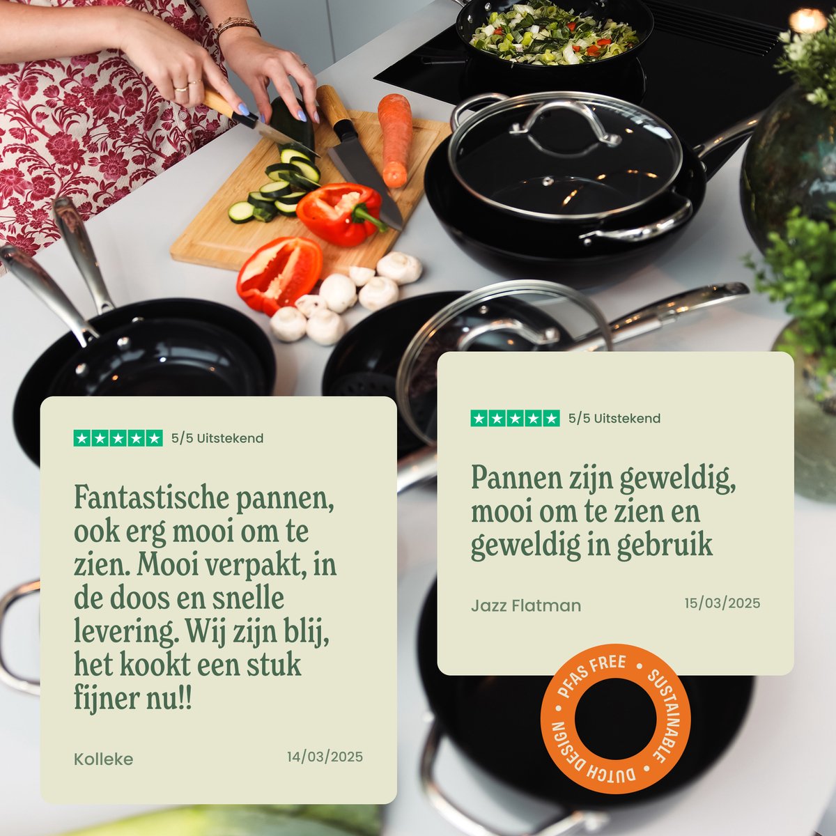 Cook & Pan 9-Delige Pannenset Zwart - PFAS vrij - Alle Warmtebronnen - Pannen Set met 7 jaar Garantie - Krasbestendige Anti Aanbaklaag - Vaatwasserbestendig - Gas, Inductie, Elektrisch, Oven - Koekenpan, Wokpan, Steelpan, Hapjespan, Kookpot – foto 2